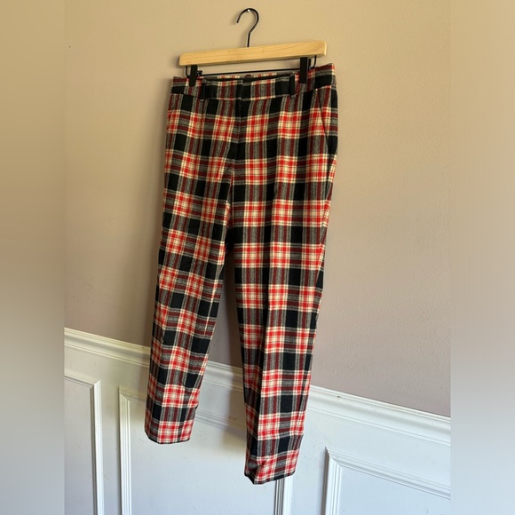 J Crew Pants Womens Cafe Capri Plaid Wool Trouser Red Black Sz 4 Preppy Workwear - Picture 3 of 7